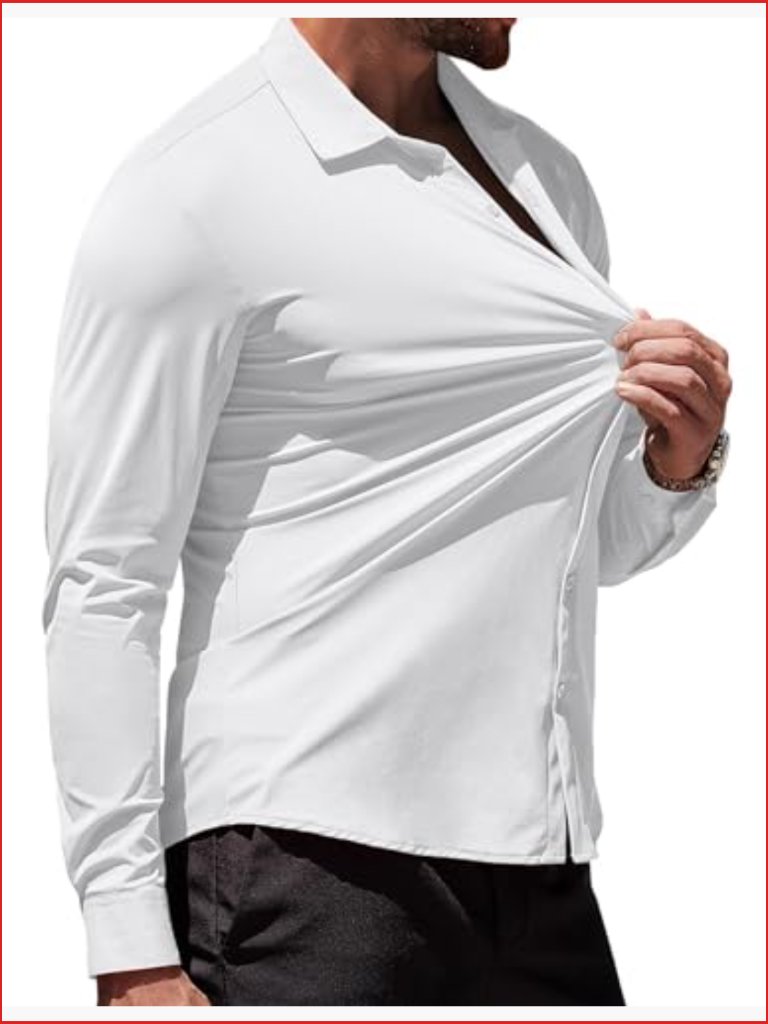 Muscle Fit Button Down Shirt Wrinkle-Free Stretch Long Sleeve Dress Shirt